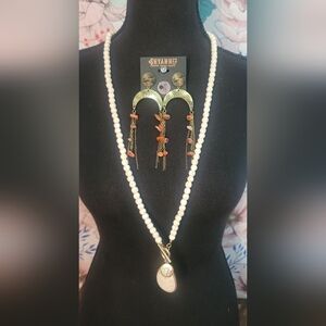 Shyanne Gold Boho Dangle Earrings And Long Stone Necklace